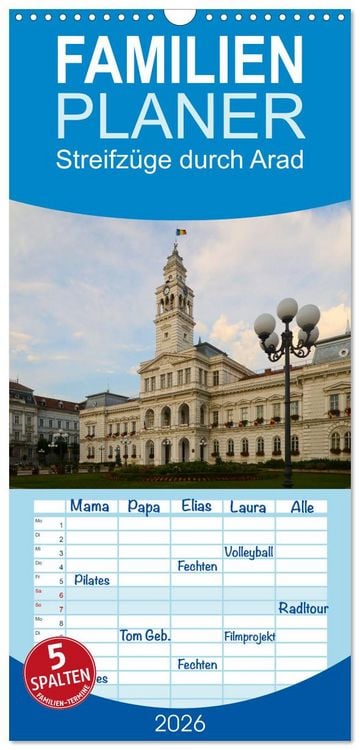 Produktbild: Familienplaner 2026 - Streifz&uuml;ge durch Arad mit 5 Spalten (Wandkalender, 21 x 45 cm) CALVENDO
