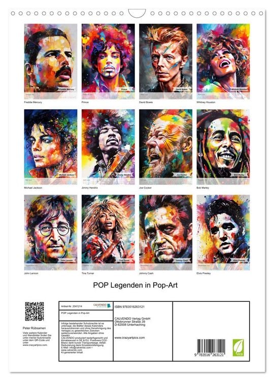 Produktbild: POP Legenden in Pop-Art (Wandkalender 2026 DIN A3 hoch), CALVENDO Monatskalender