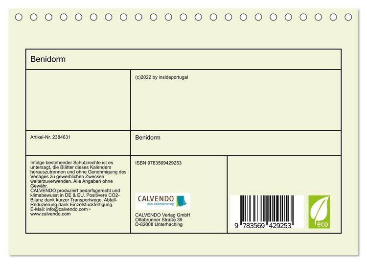 Produktbild: Benidorm (Tischkalender 2027 DIN A5 quer), CALVENDO Monatskalender