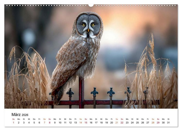 Produktbild: Eulen - Augen der Wildnis (Wandkalender 2026 DIN A2 quer), CALVENDO Monatskalender