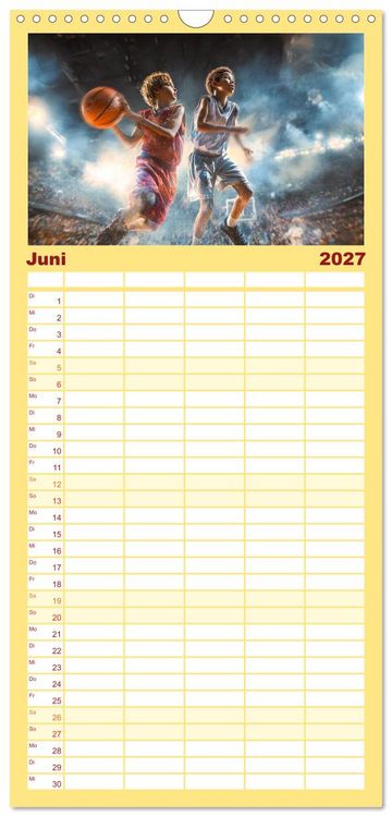 Produktbild: Familienplaner 2027 - Basketball - Kids in Action mit 5 Spalten (Wandkalender, 21 x 45 cm) CALVENDO