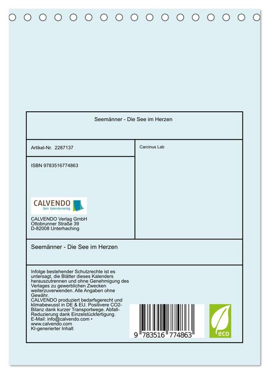 Produktbild: Seem&auml;nner - Die See im Herzen (Tischkalender 2027 DIN A5 hoch), CALVENDO Monatskalender