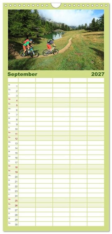 Produktbild: Familienplaner 2027 - Mountainbike Traumpfade mit 5 Spalten (Wandkalender, 21 x 45 cm) CALVENDO