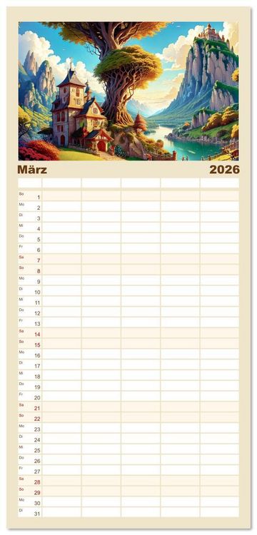 Produktbild: Familienplaner 2026 - Reise in einer M&auml;rchenwelt mit 5 Spalten (Wandkalender, 21 x 45 cm) CALVENDO