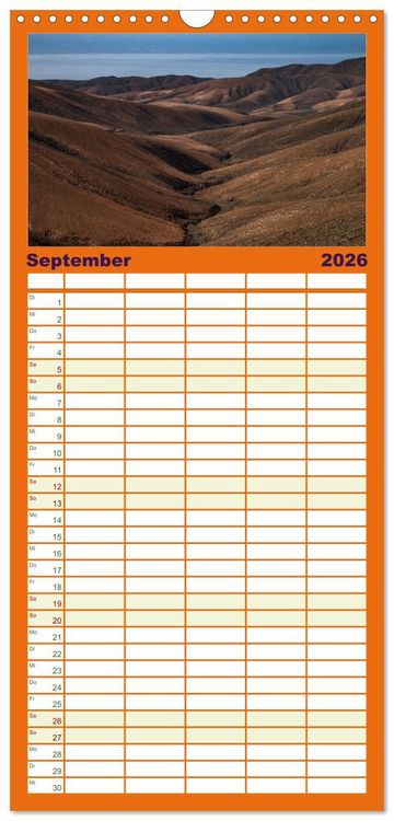 Produktbild: Familienplaner 2026 - Fuerteventura - Reise &uuml;ber die Vulkaninsel mit 5 Spalten (Wandkalender, 21 x 45 cm) CALVENDO