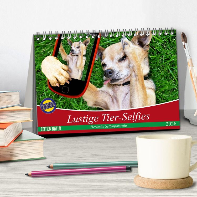 Produktbild: Lustige Tier-Selfies. Tierische Selbstportraits (Tischkalender 2026 DIN A5 quer), CALVENDO Monatskalender