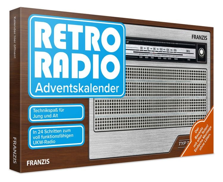 Produktbild: FRANZIS 67106 - Retro Radio Adventskalender, in 24 Tagen zum voll funktionsfähigen UKW-Radio inkl. asuführlichem Begleitbuch. Ab 14 Jahren.