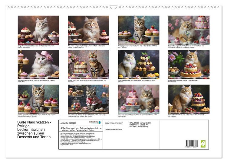 Produktbild: S&uuml;&szlig;e Naschkatzen - Pelzige Leckerm&auml;ulchen zwischen s&uuml;&szlig;en Desserts und Torten (Wandkalender 2026 DIN A2 quer), CALVENDO Monatskalender
