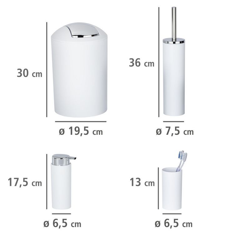 Produktbild: Bad Accessoire Set Mod. Calvo wei&szlig; matt, 4 tlg., Seifenspender, Zahnputzbecher, Toilettenb&uuml;rste &