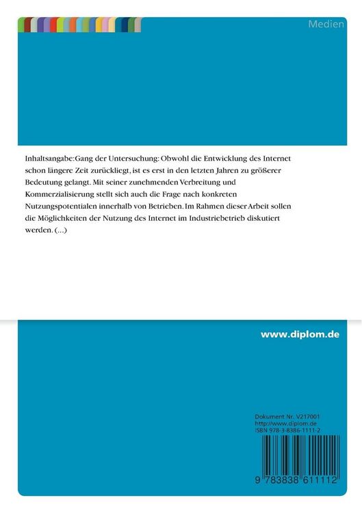 Produktbild: M&ouml;glichkeiten der Nutzung des Internet im Industriebetrieb