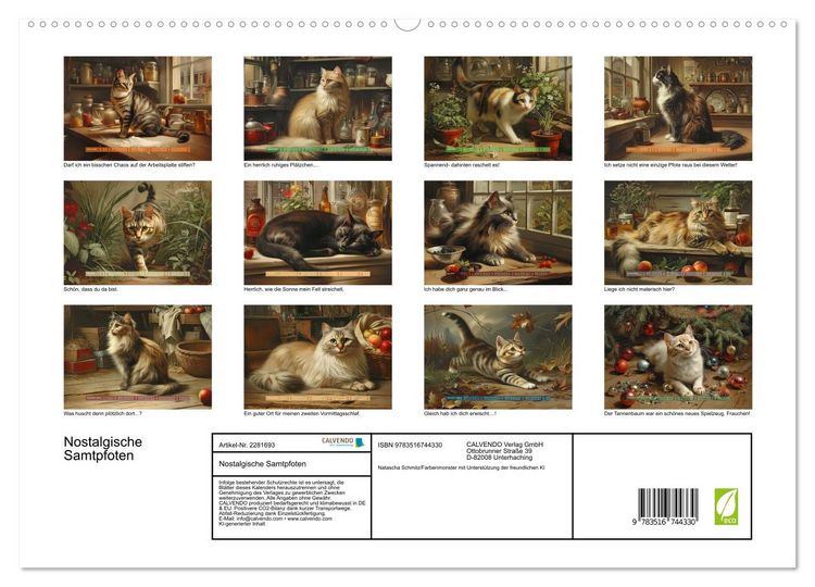 Produktbild: Nostalgische Samtpfoten (hochwertiger Premium Wandkalender 2026 DIN A2 quer), Kunstdruck in Hochglanz