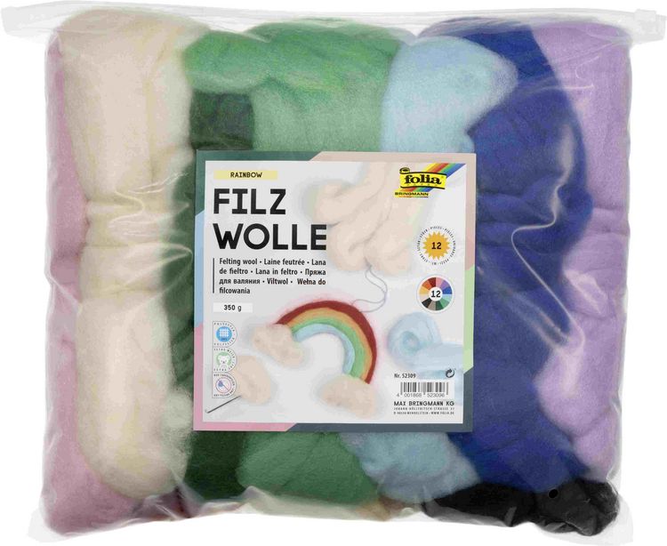 Produktbild: Folia Filzwolle RAINBOW, 360g, 12 B&uuml;ndel in 12 Farben sortiert