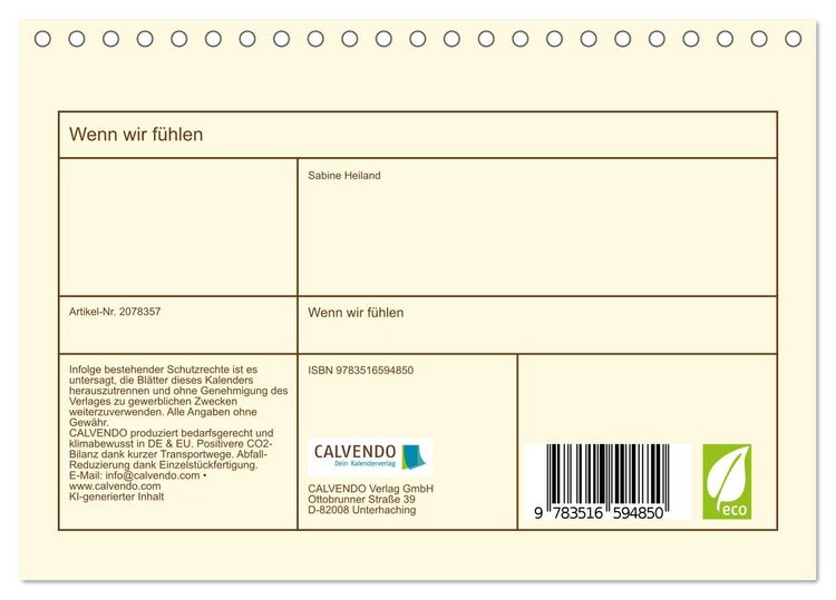 Produktbild: Wenn wir f&uuml;hlen (Tischkalender 2026 DIN A5 quer), CALVENDO Monatskalender