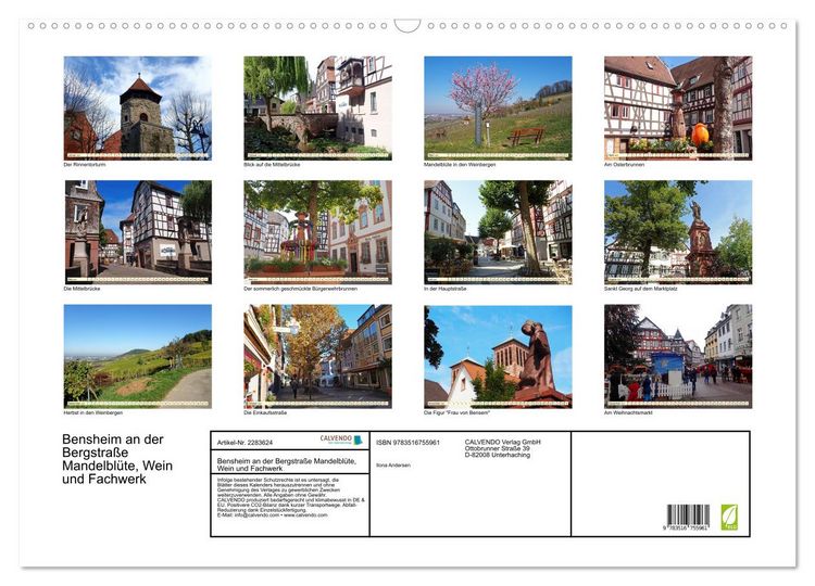 Produktbild: Bensheim an der Bergstra&szlig;e Mandelbl&uuml;te, Wein und Fachwerk (Wandkalender 2027 DIN A2 quer), CALVENDO Monatskalender