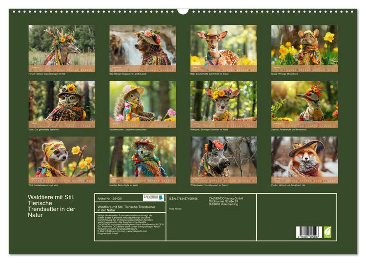 Produktbild: Waldtiere mit Stil. Tierische Trendsetter in der Natur (Wandkalender 2026 DIN A2 quer), CALVENDO Monatskalender