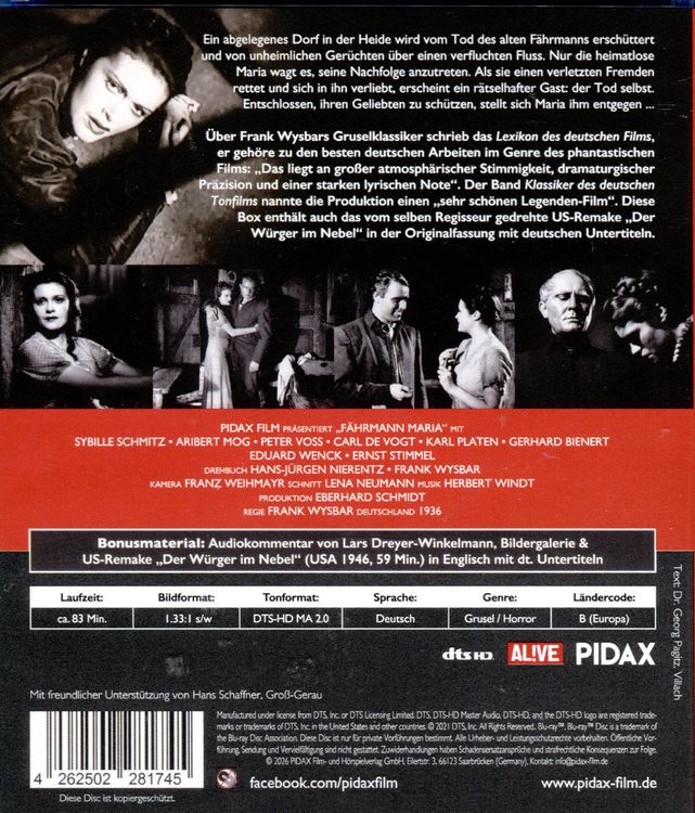 Produktbild: F&auml;hrmann Maria / Lange gesuchter deutscher Gruselklassiker + Bonusfilm: US-Remake &bdquo;Der W&uuml;rger im Nebel&ldquo; (OmU) (Pidax Film-Klassiker)