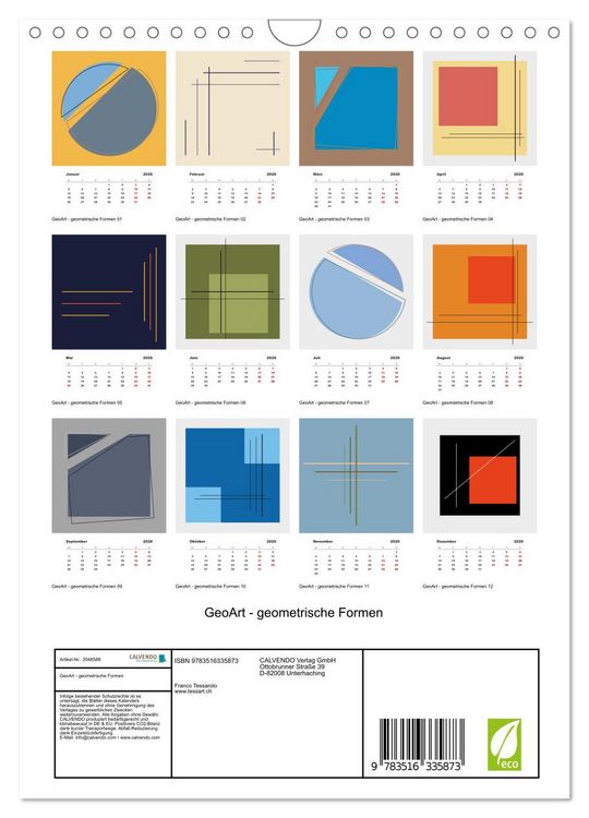 Produktbild: GeoArt - geometrische Formen (Wandkalender 2026 DIN A4 hoch), CALVENDO Monatskalender