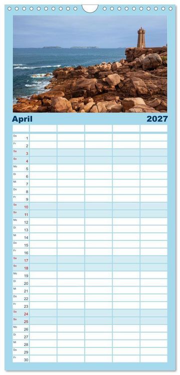 Produktbild: Familienplaner 2027 - Bretagne Traumhafte K&uuml;sten in Frankreichs Nordwesten mit 5 Spalten (Wandkalender, 21 x 45 cm) CALVENDO