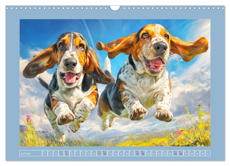 Produktbild: Schlappohren-Zauber. Fr&ouml;hliche Bassets in bunten Momenten (Wandkalender 2026 DIN A3 quer), CALVENDO Monatskalender