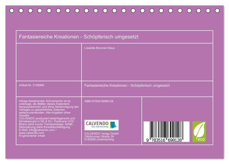 Produktbild: Fantasiereiche Kreationen - Sch&ouml;pferisch umgesetzt (Tischkalender 2026 DIN A5 quer), CALVENDO Monatskalender