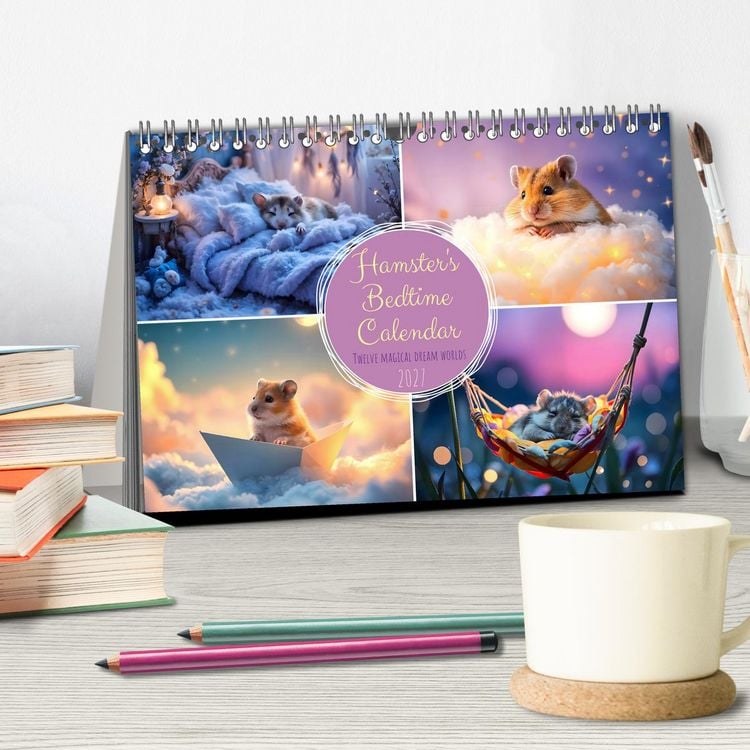 Produktbild: Hamster's Bedtime Calendar - Twelve magical dream worlds (Desk Calendar 2027 DIN A5 landscape), CALVENDO 12 Month DeskCalendar