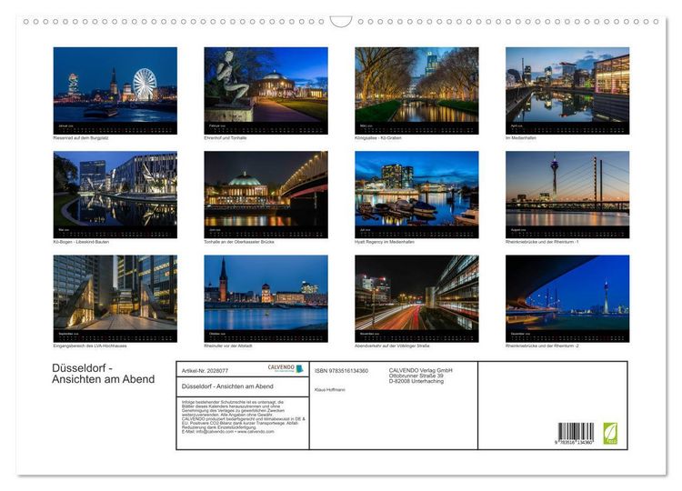 Produktbild: D&uuml;sseldorf - Ansichten am Abend (Wandkalender 2026 DIN A2 quer), CALVENDO Monatskalender