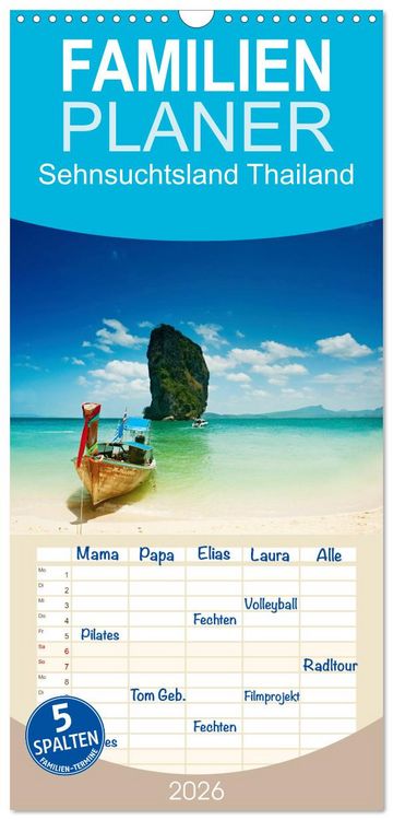 Produktbild: Familienplaner 2026 - Sehnsuchtsland Thailand mit 5 Spalten (Wandkalender, 21 x 45 cm) CALVENDO