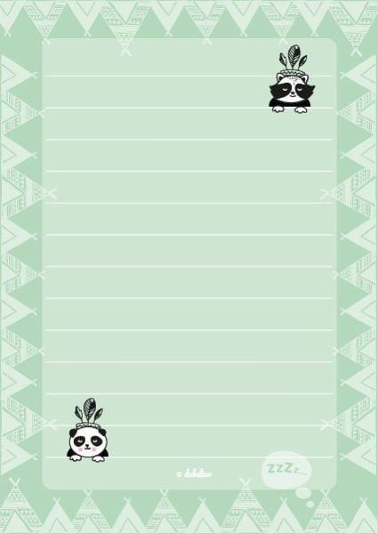 Produktbild: Liniertes Briefpapier-Set f&uuml;r Kinder: Tiere (Panda + Waschb&auml;r, f&uuml;r M&auml;dchen und Jungen, gr&uuml;n)