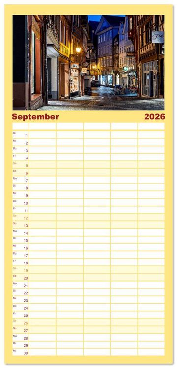 Produktbild: Familienplaner 2026 - Mein historisches Marburg mit 5 Spalten (Wandkalender, 21 x 45 cm) CALVENDO