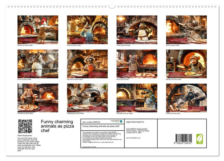 Produktbild: Funny charming animals as pizza chef (High Quality Premium Wall Calendar 2026 DIN A2 landscape),CALVENDO 12 Month Wall Calendar
