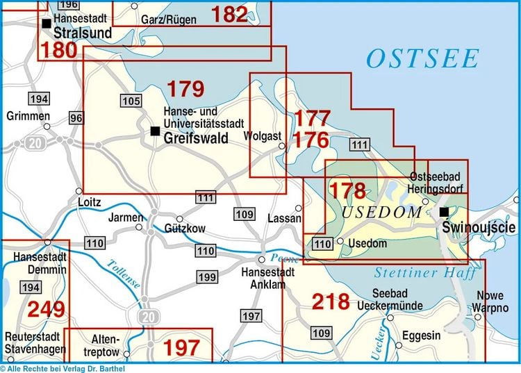 Produktbild: Radwander- und Wanderkarte Insel Usedom. Ahlbeck, Heringsdorf, Bansin, Swinem&uuml;nde und Umgebung