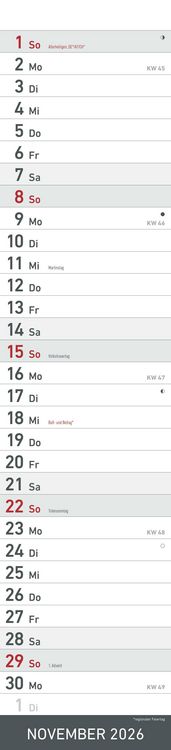 Produktbild: Streifenplaner SCHWARZ 2026 - Streifenkalender - Wandplaner - Küchen-Kalender - 11,3x49,5
