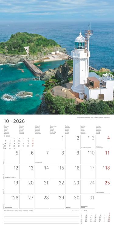 Produktbild: Leuchttürme 2026 - Broschürenkalender 30x30 cm (30x60 geöffnet) - Kalender mit Platz für Notizen - Wandkalender - Wandplaner - Leuchtturmkalender