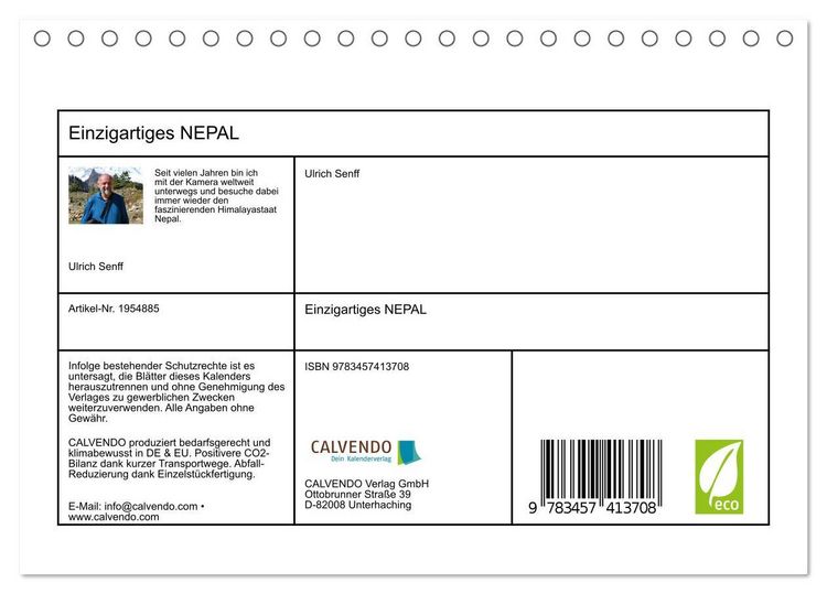 Produktbild: Einzigartiges NEPAL (Tischkalender 2026 DIN A5 quer), CALVENDO Monatskalender