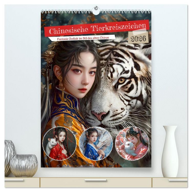 Produktbild: Chinesische Tierkreiszeichen - Fantasie-Zodiak im Stil des alten Chinas (hochwertiger Premium Wandkalender 2026 DIN A2 hoch), Kunstdruck in Hochglanz