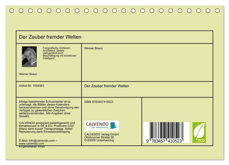 Produktbild: Der Zauber fremder Welten (Tischkalender 2026 DIN A5 quer), CALVENDO Monatskalender