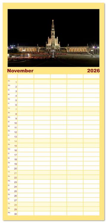 Produktbild: Familienplaner 2026 - Fatima: Ein Besuch in Portugals heiligem Herz mit 5 Spalten (Wandkalender, 21 x 45 cm) CALVENDO