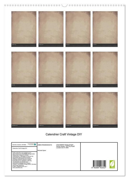 Produktbild: Calendrier Craft Vintage DIY (Calendrier mural haut de gamme 2027 DIN A2 horizontal), CALVENDO calendrier mensuel