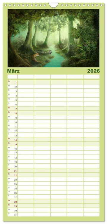Produktbild: Familienplaner 2026 - Geheimnisse des alten Waldes mit 5 Spalten (Wandkalender, 21 x 45 cm) CALVENDO