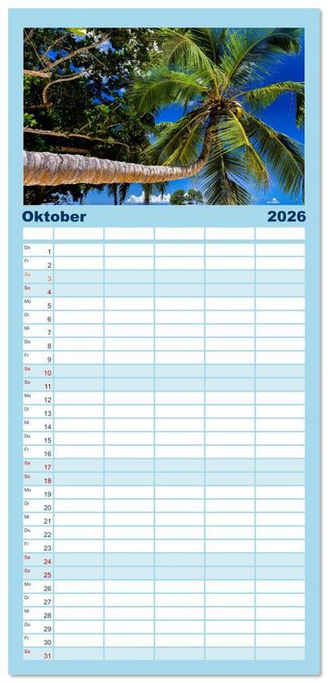 Produktbild: Familienplaner 2026 - Die Seychellen - ganz nah am Paradies mit 5 Spalten (Wandkalender, 21 x 45 cm) CALVENDO