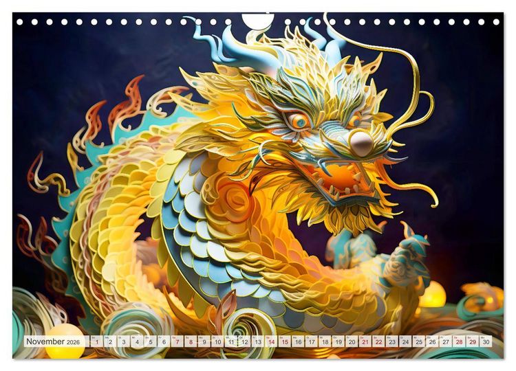 Produktbild: Quilling-Drachen - Jahr des Drachen (Wandkalender 2026 DIN A4 quer), CALVENDO Monatskalender