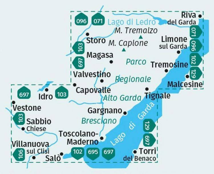 Produktbild: KOMPASS Wanderkarte 689 Parco Alto Garda, Bresciano, Limone sul Garda, Tremosine, Tignale, Sal&ograve;, Gargnano, Toscolano Maderno, Valvestino 1:25.000