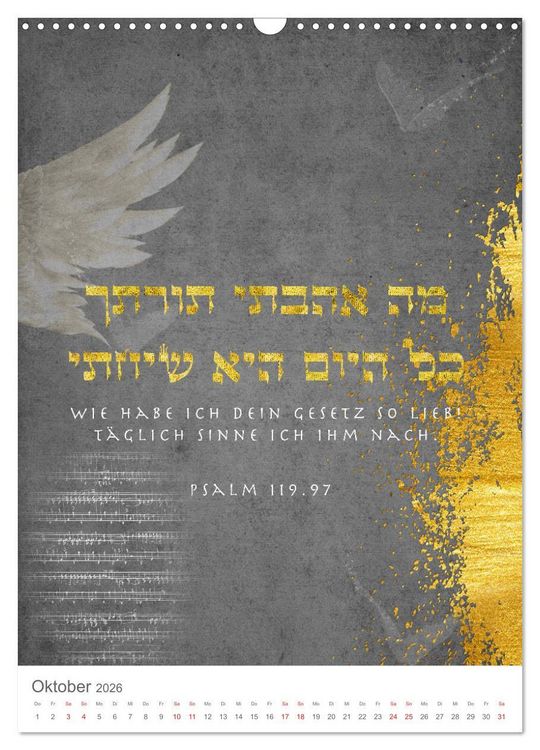 Produktbild: Psalmen Tehilim Hebr&auml;isch - Deutsch (Wandkalender 2026 DIN A3 hoch), CALVENDO Monatskalender