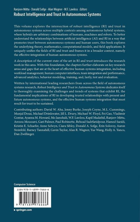 Produktbild: Robust Intelligence and Trust in Autonomous Systems