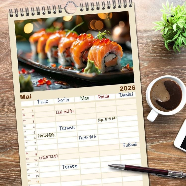 Produktbild: Familienplaner 2026 - Sushi Zauber mit 5 Spalten (Wandkalender, 21 x 45 cm) CALVENDO