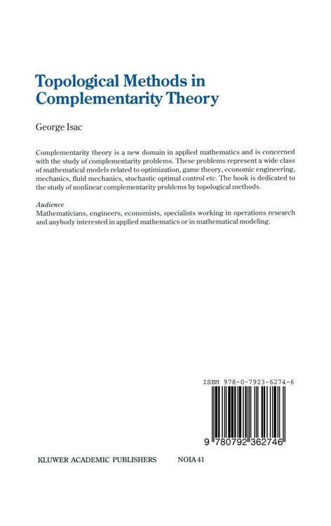 Produktbild: Topological Methods in Complementarity Theory