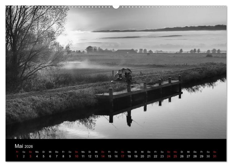 Produktbild: Ost-Friesische Schwarz-Wei&szlig;-Ansichten (Wandkalender 2026 DIN A2 quer), CALVENDO Monatskalender