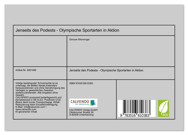 Produktbild: Jenseits des Podests - Olympische Sportarten in Aktion (Tischkalender 2026 DIN A5 quer), CALVENDO Monatskalender