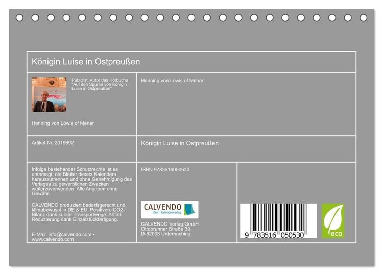 Produktbild: K&ouml;nigin Luise in Ostpreu&szlig;en (Tischkalender 2026 DIN A5 quer), CALVENDO Monatskalender