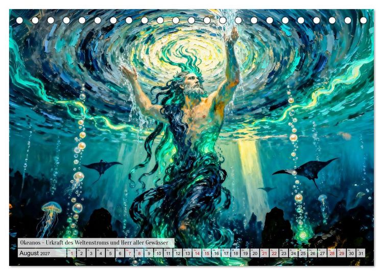 Produktbild: G&ouml;tter der Elemente - Griechische Mythologie Kunstkalender (Tischkalender 2027 DIN A5 quer), CALVENDO Monatskalender